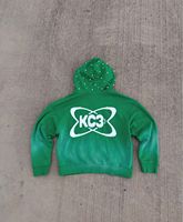 Ensemble sweat-shirt à capuche vert pour femme, streetwear 2 pièces, manches longues, en coton tricoté uni avec strass, coupe ample, printemps