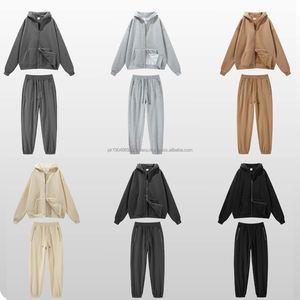 BE251 Custom Logo Knit Cotton <b>Sherpa</b> <b>Fleece</b> Male Tracksuit Jacket <b>Mens</b> Full Zip Up <b>Hoodie</b> Two Piece Pants Hoodies Set - Product Image 4