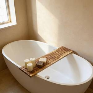 Porte-savon minimaliste en bois massif à motif unique |   Baignoire de forme irrégulière |   Accessoire de salle de bain facile à nettoyer par UO INDIA - Product Image 5