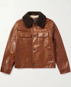 เสื้อแจ็คเก็ตหนังแท้ Loro Piana แต่งขนแกะ  แบบสีพื้น  สำหรับผู้ชาย  เสื้อแจ็คเก็ตหนังแท้คุณภาพสูงสั่งทำพิเศษสำหรับผู้ชาย - Product Image 1