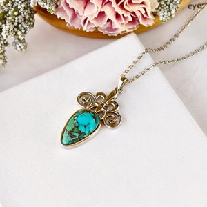 Collar con Colgante de Turquesa en Plata de Ley 925 Chapada en Oro de 14K, Collar con Piedra Preciosa Natural, Joyería para Mujer, Regalo - Product Image 3