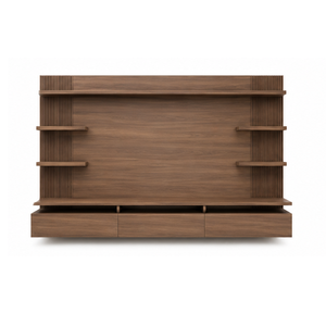 Meuble TV mural moderne en teck sur mesure, armoire de divertissement flottante pour hôtel, maison, appartement, villa et grands projets d'aménagement intérieur - Product Image 1