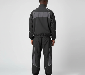 Yourbrand Men's Polyester Track Suit <b>Set</b> Casual Autumn Stand Collar Heat Transfer Printed Letter Pattern Gray Black - Product Image 3