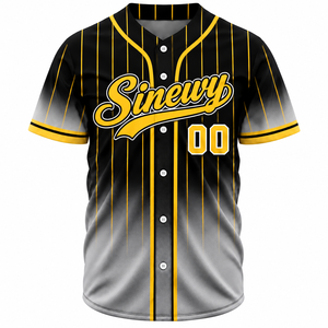 Maillot de baseball Sinewy pour homme, personnalisable avec nom et numéro, rayures noires et jaunes, anti-humidité, manches courtes, coupe classique, toutes saisons - Product Image 2