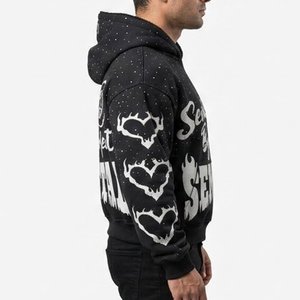 New Arrivals Custom High Quality <b>Hoodie</b> Men's <b>Zip</b>-Up Streetwear <b>Black</b> Printed Polyester Knitted Hooded Sweatshirt Autumn Wear - Product Image 3