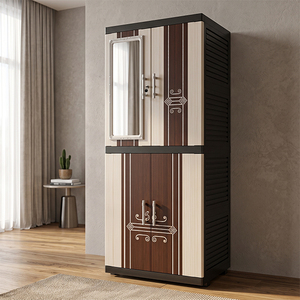 Armario Portátil de Plástico Naiba, Armario de Almacenamiento con 4 Estantes, Diseño Contemporáneo, Puertas Planas con Espejo para Guardar Ropa - Product Image 1