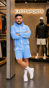 REXFIT SPORTS 2026 – Ensemble de survêtement unisexe personnalisé bleu ciel en nylon, veste coupe-vent à capuche et short, vêtements de sport à marque privée - Product Image 5