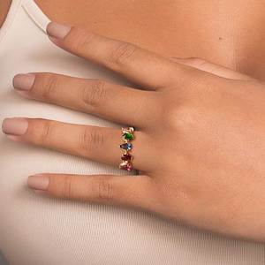 Women's 18K Gold Plated Gemstone <b>Ring</b> With Lab Created Cubic Zirconia Emerald Cut Prong Setting Glam Style Daily Wear - Product Image 1