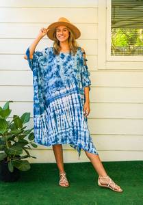 Handmade Indian Rayon Bohemian <b>Kaftan</b> Women's Three-Quarter Sleeve Ankle-Length Tie Dye Straight Eco-Friendly <b>Plus</b> <b>Size</b> Dress - Product Image 3