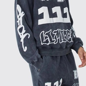Fifth Gear International Hot Sale Hooded Windproof Winter Cotton Tracksuit Custom Logo Acid Wash Premium Soft Jogger Set - Product Image 4