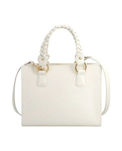 Bolso de mano negro de cuero genuino elegante de alta calidad para mujer con dos asas tejidas, venta al por mayor, logotipo de color personalizado, OEM, bandolera para chicas - Product Image 6