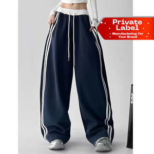 Women's <b>Summer</b> Casual Contrast <b>Pants</b> Digital Printing Side Striped Patchwork Wide-Leg Trousers for Private Label Brand - Product Image 1
