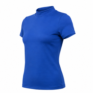 Customize Royal Blue Womens Fitted Stretch Fit Mock Neck Short Sleeve <b>T</b> <b>Shirt</b> Breathable Cotton <b>Modal</b> Jersey - Product Image 3