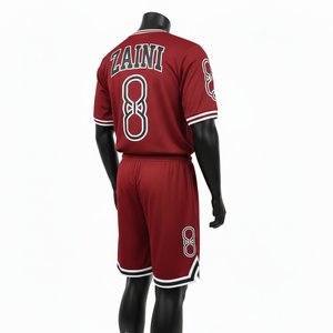 Conjunto de camiseta y pantalones cortos de baloncesto para hombre, de alta calidad, malla de poliéster GSM, tacto suave, color granate, para entrenamiento, con estampado por sublimación. - Product Image 6