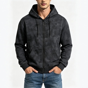 Sweat-shirt à capuche zippé pour homme, effet délavé, style vintage, streetwear décontracté - Product Image 1