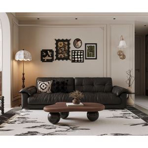 Tavolino da Caffè a Forma di Nuvola da 40 Pollici con Piano in Noce e 3 Gambe a Sfera Nere per Soggiorno - Product Image 5