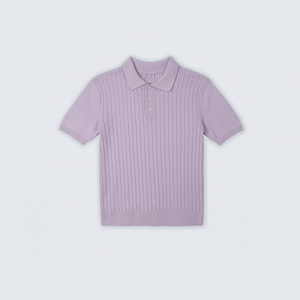 Polo en maille bleu clair à manches courtes pour homme, tricot torsadé, design décontracté, boutons sur le devant, coupe classique, 100 % acrylique, infroissable - Product Image 2