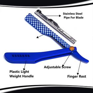 Morje Surgical Stainless Steel <b>Single</b> <b>Blade</b> <b>Razor</b> with Blue Checkered Handle Black Case for Men's Face Shaving (Barber Shop Use) - Product Image 4