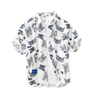 Camisa Casual de Manga Corta para Hombre, con Estampado de Letras, Cuello Camisero, Tela Popelina Transpirable, Estilo Veraniego - Product Image 1