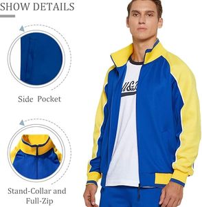 Conjunto Deportivo Retro para Hombre, Chaqueta con Cierre Completo y Paneles en Contraste Azul y Amarillo, Pantalones con Franjas Laterales, Ropa Deportiva Vintage de los 90, Venta al Por Mayor - Product Image 4