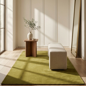 Tapis en laine vert olive naturel fait main, antidérapant, à motifs géométriques, pour salon, chambre, salle à manger, décoration moderne de la maison - Product Image 5