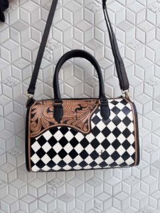 Hand Tooled Checkered Genuine Leather Tote Bag Cross-<b>Body</b> Western Fashion New Arrival Stylish Luxury Bag Classic Women's Handbag - Product Image 1