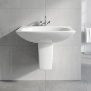 <b>Wall</b> Mount Square Ceramic Half Pedestal Wash Basin Modern Design For Mall Villa Use - Product Image 4