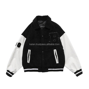 High Quality Wool <b>Leather</b> Varsity <b>Jacket</b> K-VJ-172 Black White Stand Chenille Embroidery Winter Letterman <b>Jacket</b> for <b>Men</b> Direct - Product Image 1