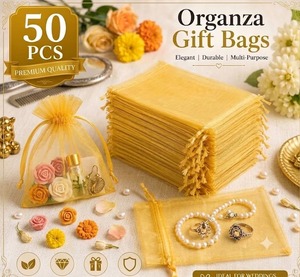 Sacs cadeaux en organza transparent de qualité supérieure, en gros, avec fermeture à cordon en satin, durables, faits à la main, pour anniversaires, Nouvel An, Ramadan - Product Image 1