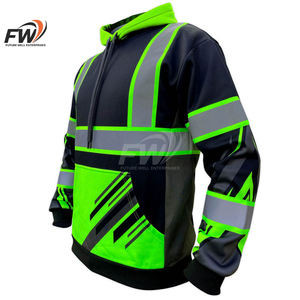 Veste polaire haute visibilité réfléchissante pour homme avec fermeture éclair frontale, col montant et capuche intégrée, idéale pour la construction – Grande Vente - Product Image 3