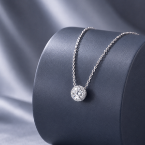 Luxury 14K White Gold Round <b>Cut</b> Moissanite Halo Pendant Necklace 1.39 CTW 13 <b>Stone</b> Fine Jewelry for Women Gift - Product Image 1