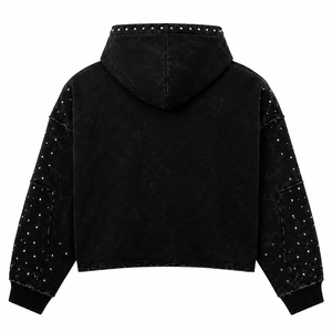 เสื้อฮู้ดซิปผู้ชายสีดำลายกราฟิกประดับเพชร สไตล์สตรีทแวร์ โอเวอร์ไซส์ ผ้าฝ้ายฟลีซ แฟชั่นฮู้ดดี้ - Product Image 2