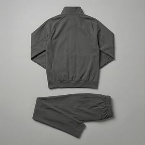 Conjunto deportivo gris para hombre con chaqueta de cremallera completa y pantalones jogger, tela elástica suave, ajuste cómodo, ropa deportiva informal. - Product Image 6