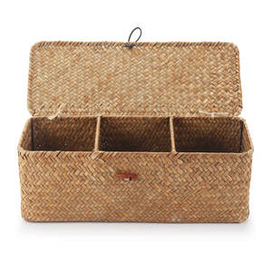 Small Rectangular <b>Seagrass</b> <b>Storage</b> <b>Basket</b> with Dividers and Lid Natural Color Woven Organizer for Easy Organization - Product Image 2
