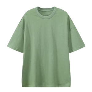 T-shirt à manches courtes surdimensionné pour homme, uni, vert olive, col rond, décontracté, tricoté - Product Image 1
