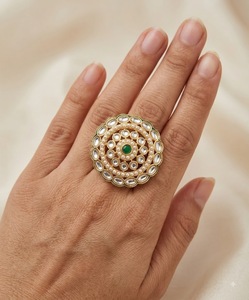 Handcrafted Circular Gold Plated Kundan Pearl Cluster <b>Adjustable</b> <b>Rings</b> For Women Bridal Party Ethnic Festive Wear <b>Ring</b> Wholesale - Product Image 2