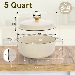 Pentola in Ghisa Smaltata 5QT - Bianco Ceramico, Include Due Guanti in Silicone - Product Image 3