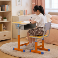 Muebles Escolares Modernos de Metal, Conjunto de Escritorio y Silla Individual para Estudiantes, Altura Ajustable, Pupitre Escolar