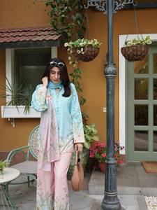 Ensemble Kurta Palazzo Dupatta imprimé numérique bleu ciel et rose pour femmes, vêtements ethniques indiens et pakistanais - Product Image 2