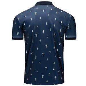 Polo pour homme en coton mélangé à manches courtes, motif petit imprimé marine, décontracté, respirant, confortable, design personnalisé, coupe ajustée - Product Image 4