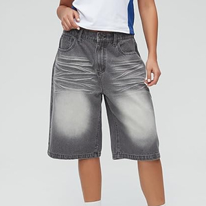 Acid Wash Denim Jorts Unisex Streetwear Baggy Fit Vintage Cotton OEM Jean <b>Shorts</b> Supplier - Product Image 3