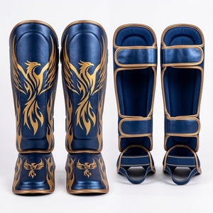 Protège-tibias de boxe professionnels noir et or en néoprène avec fermeture auto-agrippante, équipement de protection extensible unisexe pour adultes - Product Image 5