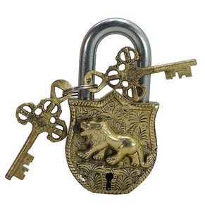 Brass Door <b>Padlock</b> Tiger Engraved Design Vintage Heavy Duty Security Lock Decorative Antique Brass Lock with Keys for Home Gate - Product Image 3