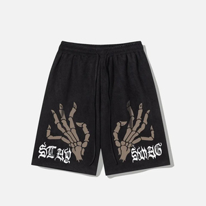 Men's Gothic Skeleton Hand Print Bermuda Shorts Elastic Waist Plus Size Cotton Casual Wear - Product Image 1