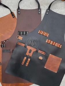 AQDAS INDUSTRIES AI-R-188 Professional Leather Sleeveless Bib <b>Apron</b> 1-4 Pockets Reusable Classic Style for Daily Baking Mats Use - Product Image 6