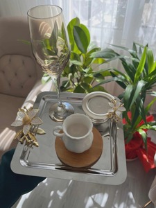 Stylish Metal Serving <b>Tray</b> With Flower Detail Handle Suitable For Serving Desserts During Parties Events And Home Gatherings - Product Image 6