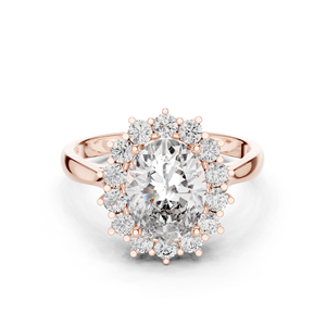 Bague de fiançailles de luxe en alliage avec moissanite taille ovale et halo, sertie de griffes en or rose 18 carats pour femme - Product Image 1