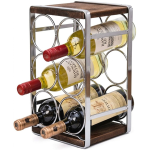 Porte-vin en métal design élégant pour 6 bouteilles, avec dessus en bois, pour comptoir, rangement de vin sur table, pour cuisine et bar - Product Image 1