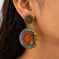 Boucles d'oreilles pendantes bicolores en onyx fleur, style bohème, plaqué argent antique, avec serti clos, pour femme, cadeau de fiançailles, vente en gros ARTS