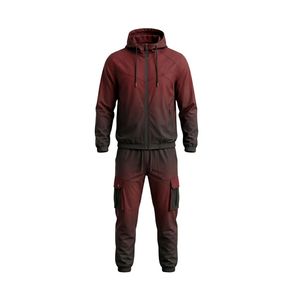 Ensemble de survêtement à capuche imprimé par sublimation dégradé rouge, en polaire chaude, coupe-vent athlétique - Product Image 1